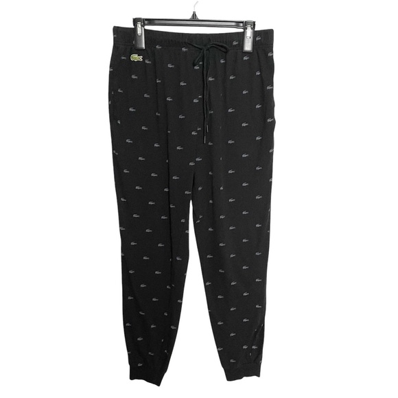 Lacoste Black Logo Jogger Pants Sleep Lounge Bottoms  Men’s Medium Cotton Blend - Picture 1 of 8